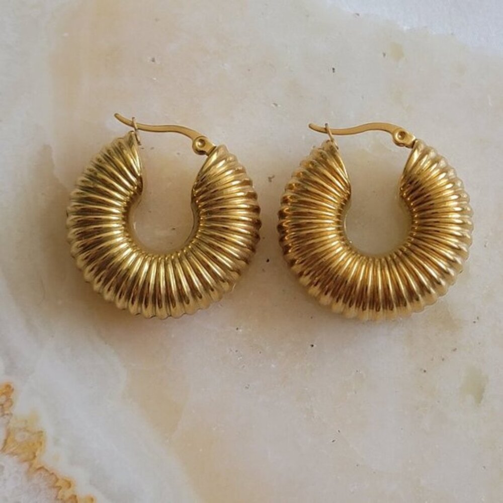 Gold Chunky Tarnish Resistant Waterproof Earrings